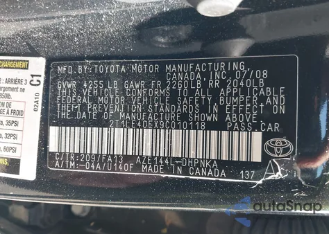 2009 Toyota Matrix S из США, поврежденный, VIN 2T1LE40EX9C010118